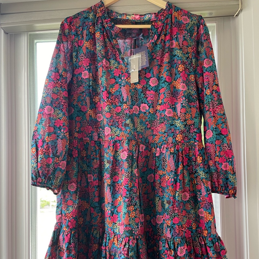 J. Crew Pink and Blue Ruffled Tiered Sundress